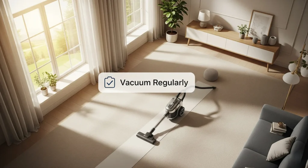 Vacuum cleaner cleaning carpet with tip to vacuum regularly