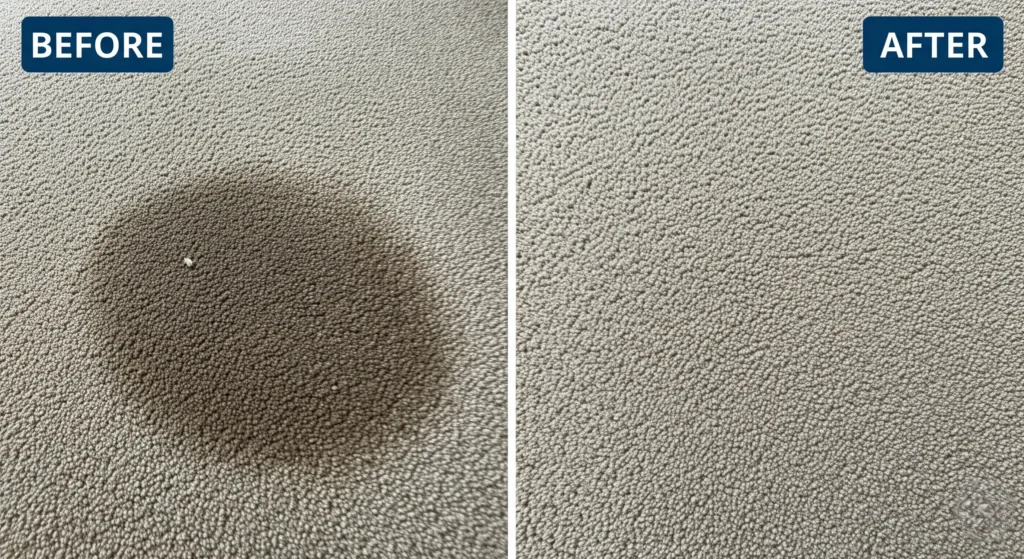 Carpet before and after cleaning with hydrogen peroxide