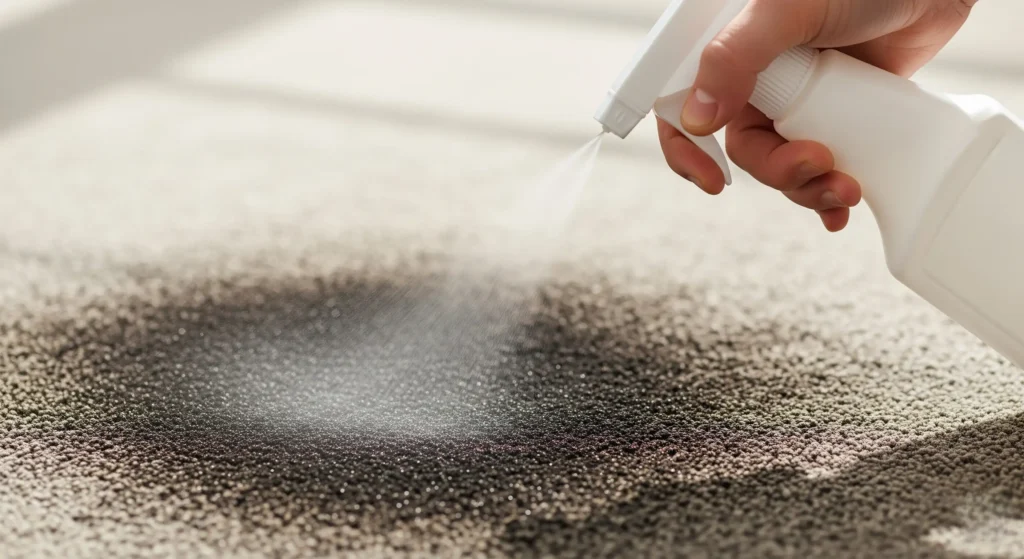 Spraying hydrogen peroxide directly on a carpet stain