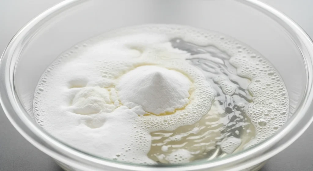Ingredients for DIY carpet cleaner mixed in bowl.